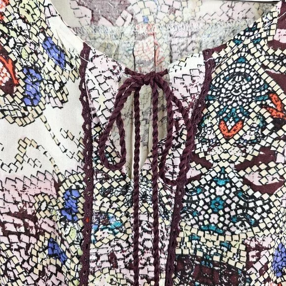 Japna Womens Sz M Vibrant Colorful Print Boho Top Tunic Tassel Hippie Blouse - Picture 3 of 8